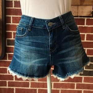 Blue Jean Shorts with Lace Trim